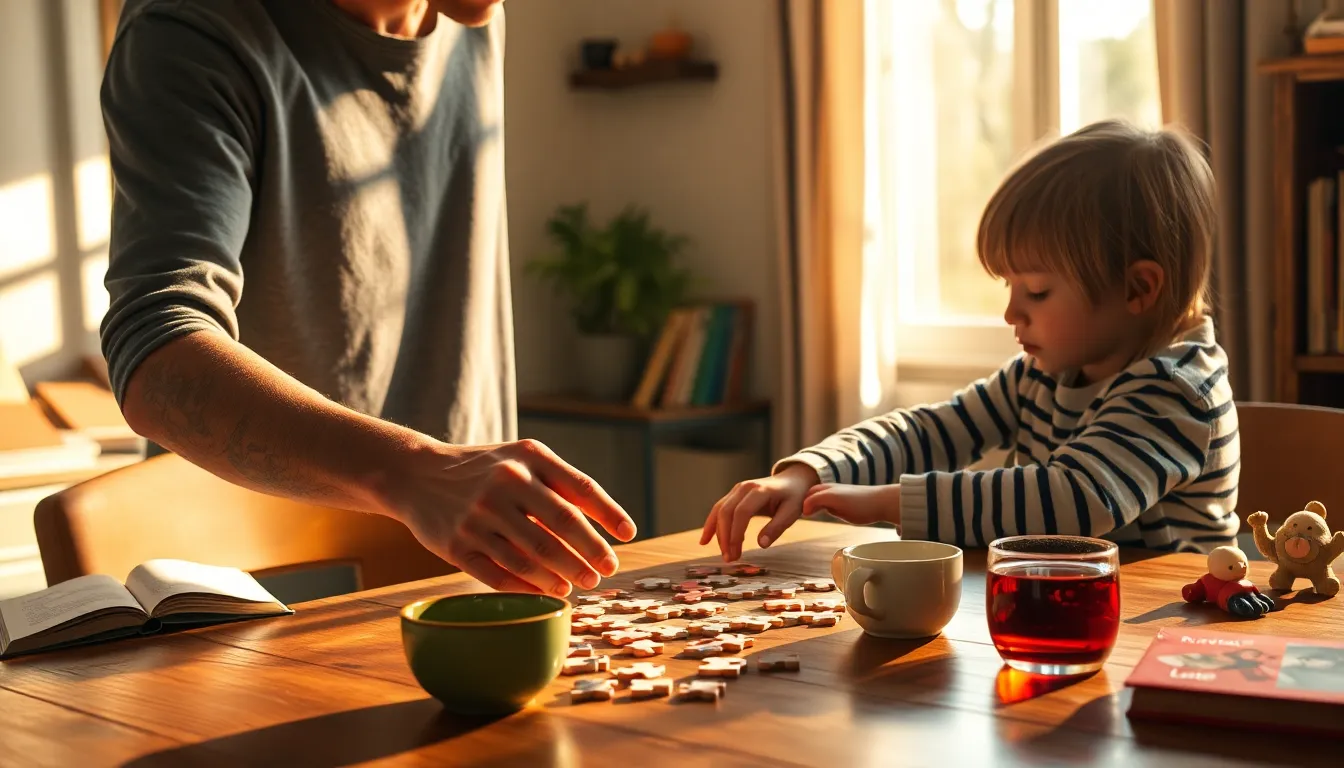 아이와 함께 행복한 시간을 보내는 한부모의 모습